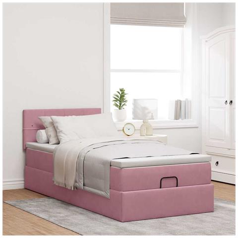 Struttura Letto Pouf Con Materasso Rosa 90x200 Cm In Velluto - Foto 3