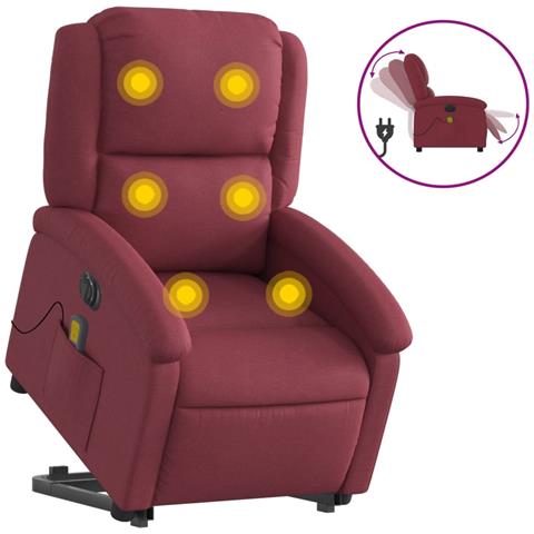 Poltrona Alzapersona Massaggiante Elettrica Rosso Vino Tessuto - Foto 2