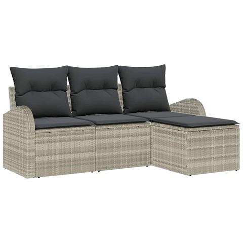 Set Divano Giardino 4 Pezzi Cuscini Grigio Chiaro Rattan Sintetico,  Divano Due Posti Giardino con Ripostiglio & Cuscini Grigio Chiaro Rattan Sintetico - Foto 1