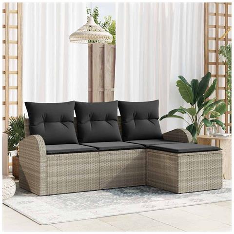 Set Divano Giardino 4 Pezzi Cuscini Grigio Chiaro Rattan Sintetico,  Divano Due Posti Giardino con Ripostiglio & Cuscini Grigio Chiaro Rattan Sintetico - Foto 2