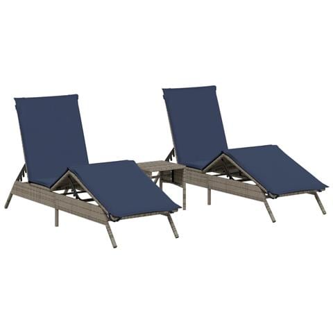 Lettini Prendisole 2 pz con Tavolino Grigio in Polyrattan - Foto 1