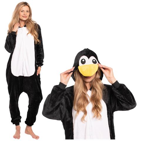 Pigiama Da Donna Tuta Kigurumi Onesie Costume Pinguino Nero 145-155 S - Foto 1