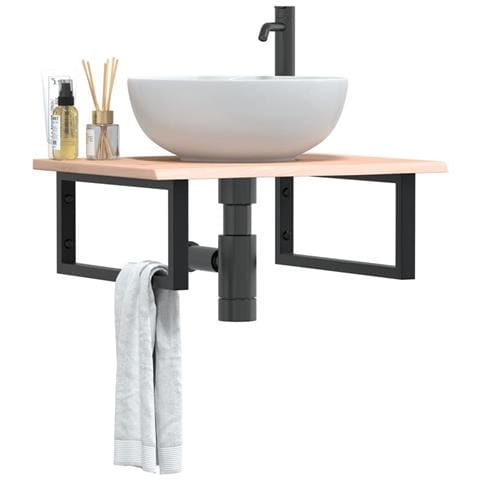 Ripiano a Parete per Lavabo in Acciaio e Massello di Rovere - Foto 2