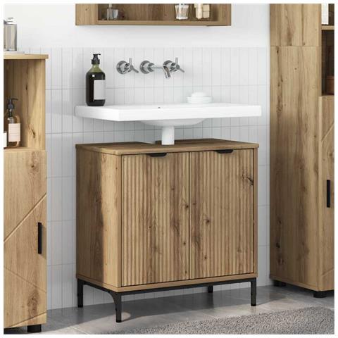 Armadio per Lavabo da Bagno con porta rovere artigianale - Foto 2