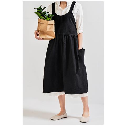 Grembiule In Cotone Nero - Elegante E Semplice Con Bretelle Per Cucina, Negozio Di Fiori E Lavoro - Foto 1