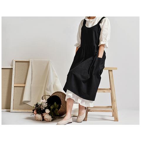 Grembiule In Cotone Nero - Elegante E Semplice Con Bretelle Per Cucina, Negozio Di Fiori E Lavoro - Foto 5