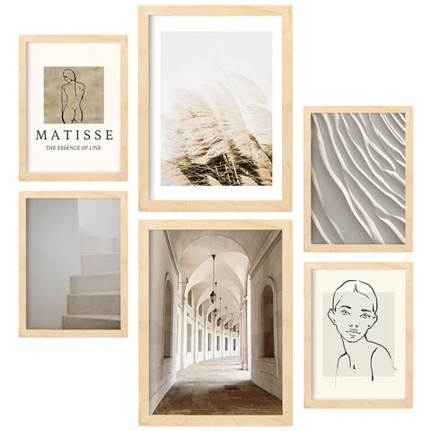 Set Di 6 Stampe Stampe Artistiche Estetiche Di Matisse Per La Camera Da Letto O Il Soggiorno A3 & A4 Telaio In Legno Chiaro - Foto 1