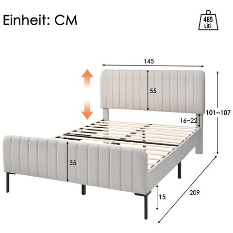 Letto Matrimoniale In Lino Grigio-beige Con Struttura In Legno Massello E Design Moderno - Foto 2