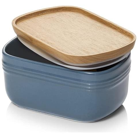 Portaburro Ceramica Extra Large con Coperchio Legno, Ermetico per Frigo o Piano, Freezer Safe, Turchese - Foto 1