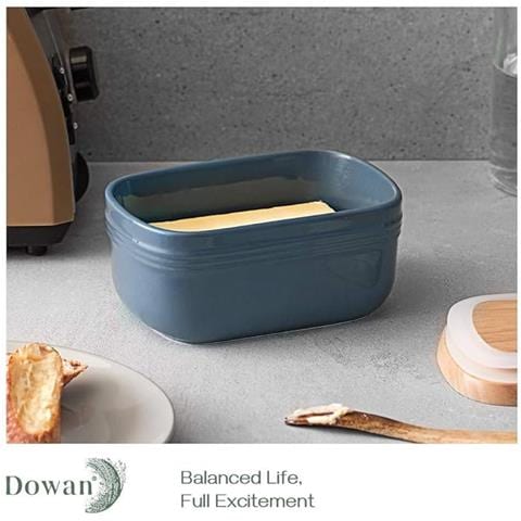 Portaburro Ceramica Extra Large con Coperchio Legno, Ermetico per Frigo o Piano, Freezer Safe, Turchese - Foto 6