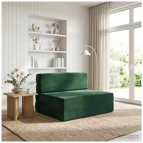 Divano Letto Pieghevole Verde Scuro 70 x 72 x 60 cm Tessuto - Foto 2