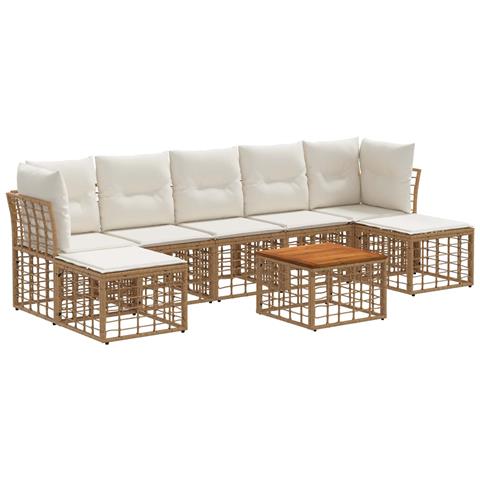 Set di divani da esterno 8 pcs Naturale e Bianco Crema - Foto 1