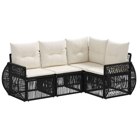 Set Divano da Giardino 4 pcs Nero e Bianco Crema polyrattan - Foto 1