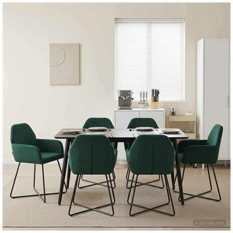 Sedie da pranzo 6 pcs Velluto (V) Verde Scuro 55 x 50 x 84 cm - Foto 2