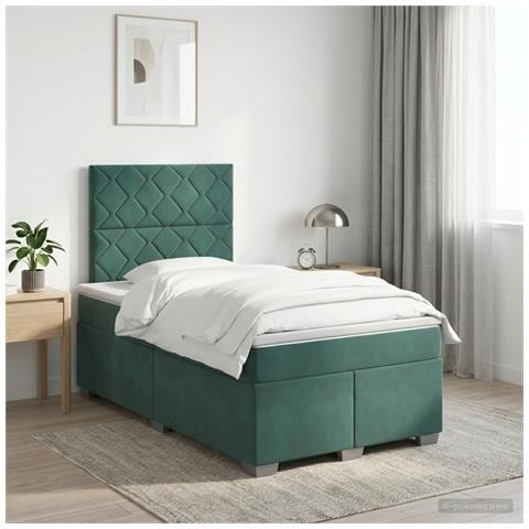 Letto box spring con materasso Verde Scuro 120 x 190 cm Velluto - Foto 2