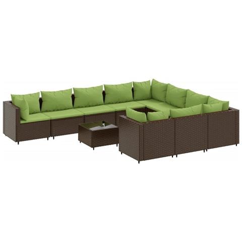 Set Divani da Giardino 11 pz con Cuscini Polyrattan Marrone - Foto 1