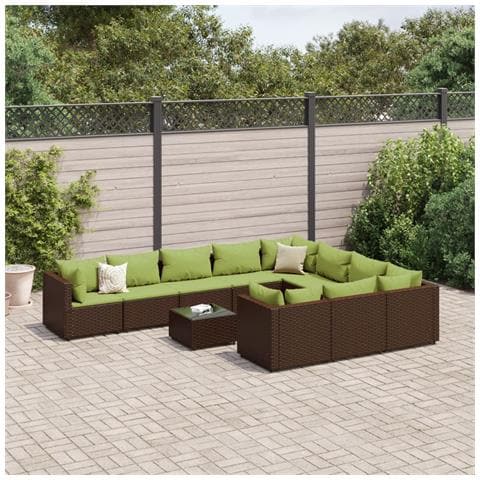 Set Divani da Giardino 11 pz con Cuscini Polyrattan Marrone - Foto 2