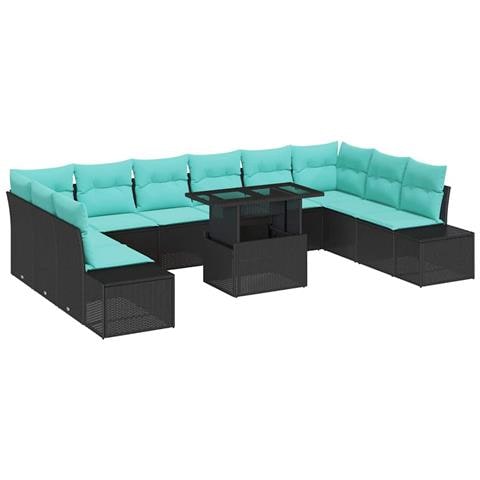 Set Divano da Giardino 11 pz Nero polyrattan - Foto 1
