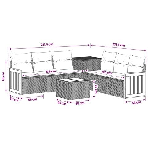 Set di divani 8 pz Nero e Blu Rattan sintetico e Acciaio - Foto 2