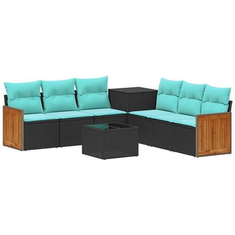 Set di divani 8 pz Nero e Blu Rattan sintetico e Acciaio - Foto 1