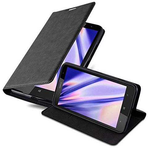 Custodia Compatibile Con Nokia Lumia 1320 In Nero Di Notte - Coperchio Protettiva Con Chiusura Magnetica, Funzione Stand E Tasca Per Le Carte - Foto 1