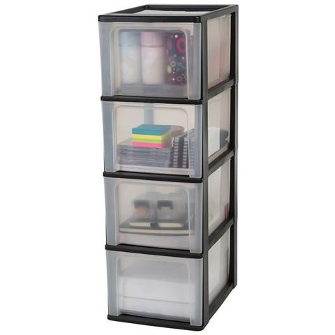 Torre Di Stoccaggio 4 Cassetti - Plastica - Nero - 52 L - 35,5 X 26 X 80 Cm - Foto 1