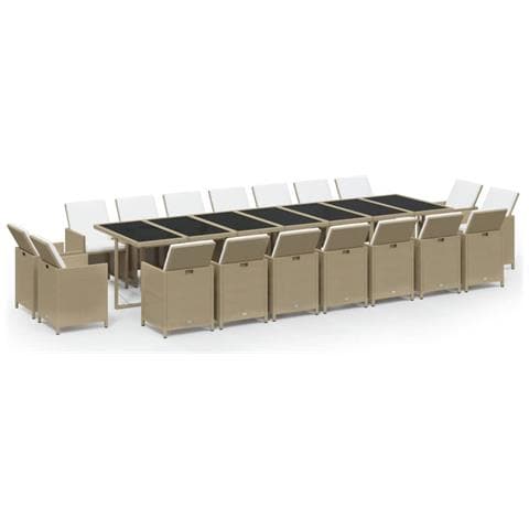 Set Da Pranzo Per Giardino 19pz Con Cuscini In Polyrattan Beige - Foto 1
