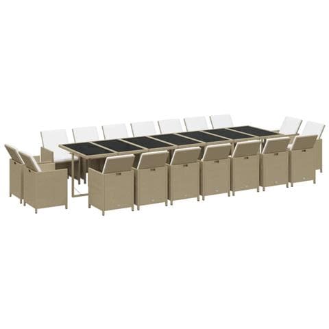 Set Da Pranzo Per Giardino 19pz Con Cuscini In Polyrattan Beige - Foto 9