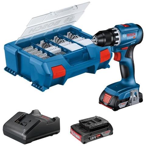 Trapano Avvitatore Professional Gsr 18v + 2 Batterie Da 2,0 Ah + Caricabatterie + 82 Pezzi, In Valigetta A L - Foto 3