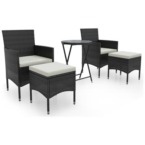 Set Da Bistrot Per Giardino 5pz Polyrattan Vetro Temperato Nero - Foto 1
