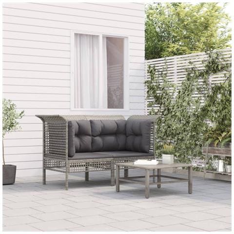 Divani Angolari Da Giardino Con Cuscini 2pz Polyrattan Grigio - Foto 8