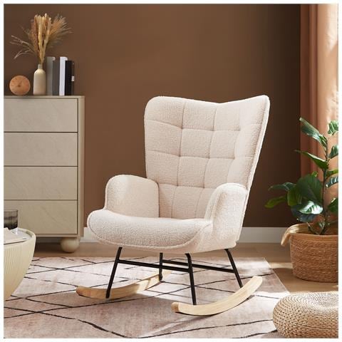 Sedia A Dondolo Scandinava Luna In Spugna Beige Con Cuciture - Foto 1