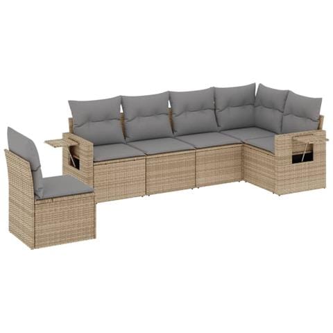 Set Divano Da Giardino 6 Pz Con Cuscini Beige In Polyrattan - Foto 2