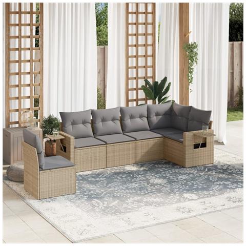 Set Divano Da Giardino 6 Pz Con Cuscini Beige In Polyrattan - Foto 1