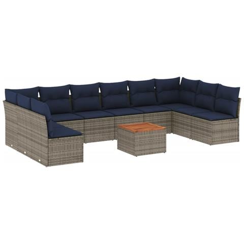 Set Divani Da Giardino 11 Pz Con Cuscini In Polyrattan Grigio - Foto 2