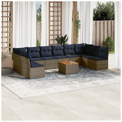 Set Divani Da Giardino 11 Pz Con Cuscini In Polyrattan Grigio - Foto 1