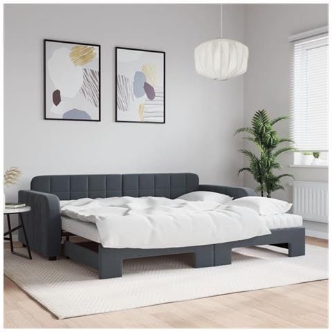 Divano Letto Estraibile Materassi Grigio Scuro 90x190cm Velluto - Foto 1