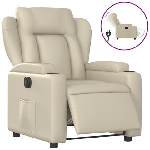 Poltrona Reclinabile Elettrica Crema In Similpelle - Foto 2