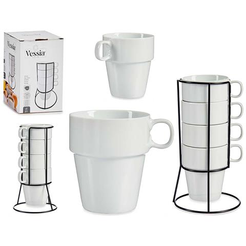 Set 4 Tazze Impilabili Bianche Con Ripiano 350ml 11x12x22 Cm. Colore Bianco - Foto 1