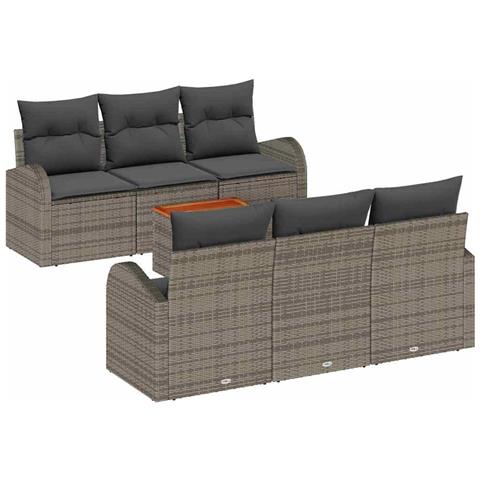 Set Divano da Giardino 7 Pezzi con Cuscini Grigio Polyrattan Acacia, Divano da Giardino 2 Posti con Ripostiglio & Cuscini Grigio Polyrattan - Foto 1