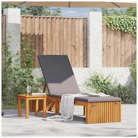 Lettino prendisole con cuscino 200x55x30 cm Legno massello di acacia - Foto 2