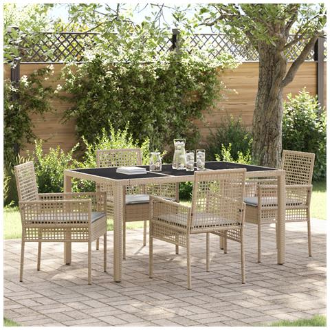 Set da pranzo da giardino 5 pezzi con cuscini beige in rattan sintetico - Foto 2