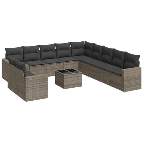 Set Divani da Giardino 12 pz con Cuscini Grigio in Polyrattan - Foto 1