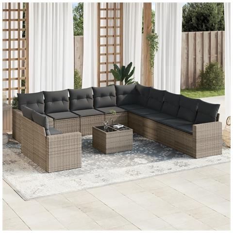 Set Divani da Giardino 12 pz con Cuscini Grigio in Polyrattan - Foto 2