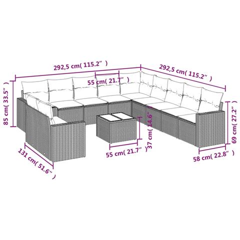 Set Divani da Giardino 12 pz con Cuscini Grigio in Polyrattan - Foto 3