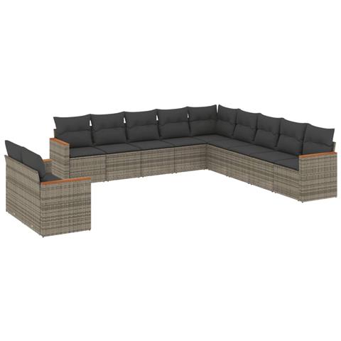 Set Divani da Giardino 11 pz con Cuscini in Polyrattan Grigio - Foto 1