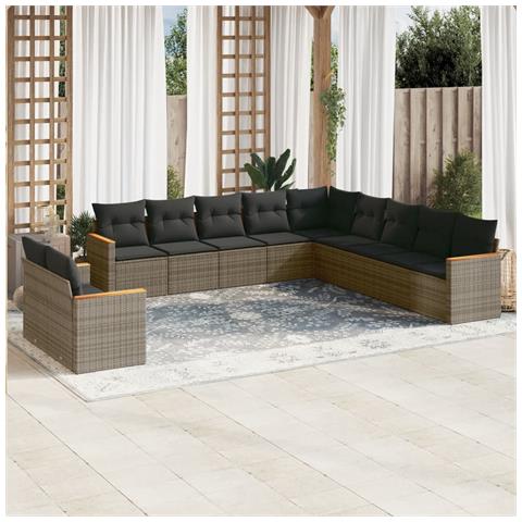 Set Divani da Giardino 11 pz con Cuscini in Polyrattan Grigio - Foto 2