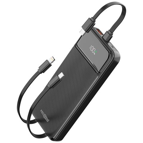 Batteria Di Riserva 10000mah 2 Porte Usb-a / Usb-c Con 2 Cavi E Display Led, Nero - Foto 1