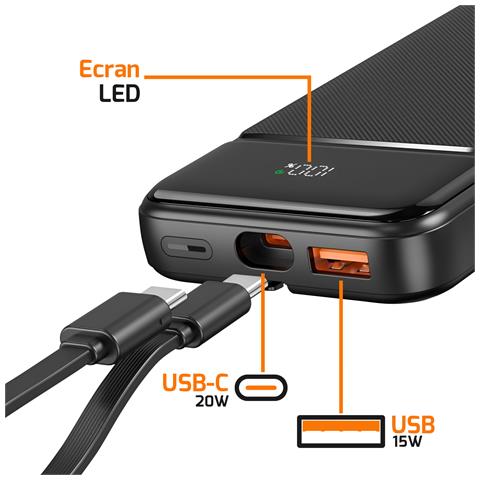Batteria Di Riserva 10000mah 2 Porte Usb-a / Usb-c Con 2 Cavi E Display Led, Nero - Foto 5