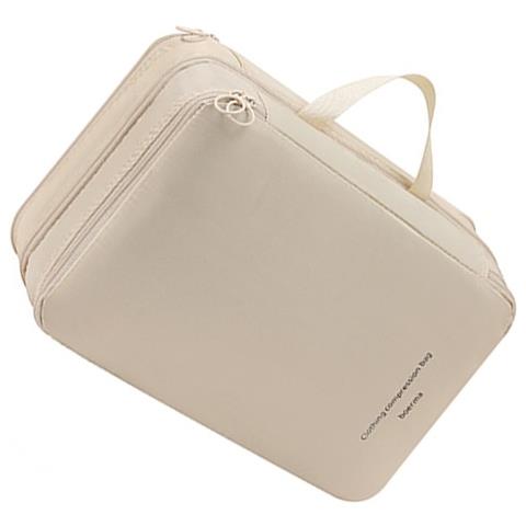 Borsa A Compressione A Doppio Strato Per Vestiti - Organizer Da Viaggio Portatile Beige - Foto 3